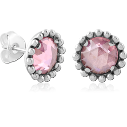 STERLING 925 SILVER PLATED JEWELED EAR STUDS PAIR
