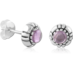 STERLING 925 SILVER PLATED JEWELED EAR STUDS PAIR