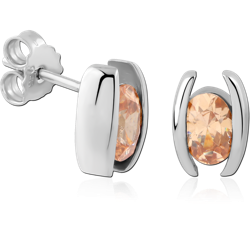 STERLING 925 SILVER PLATED JEWELED EAR STUDS PAIR
