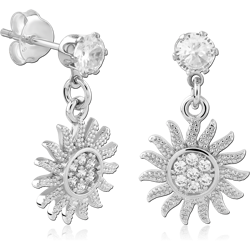 STERLING 925 SILVER STUD EARRINGS CLEAR GEM WITH SUNBURST DANGLE