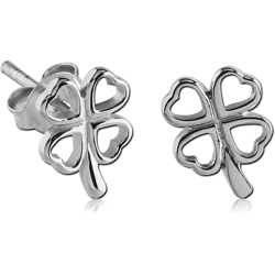 STERLING 925 SILVER RHODIUM PLATED JEWELED EAR STUDS PAIR - SHAMROCK
