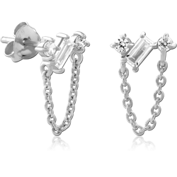 STERLING SILVER 925 RHODIUM COATED JEWELED EAR STUDS PAIR