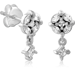 STERLING SILVER 925 RHODIUM COATED JEWELED EAR STUDS PAIR