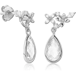 STERLING SILVER 925 RHODIUM COATED JEWELED EAR STUDS PAIR