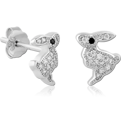 STERLING SILVER 925 RHODIUM COATED JEWELED EAR STUDS PAIR
