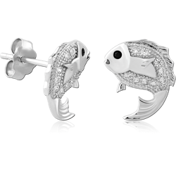 STERLING SILVER 925 RHODIUM COATED JEWELED EAR STUDS PAIR SPECIAL NEW DESIGN