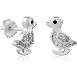 STERLING SILVER 925 RHODIUM COATED JEWELED EAR STUDS PAIR SPECIAL NEW DESIGN