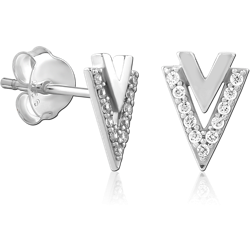 STERLING SILVER 925 RHODIUM COATED JEWELED EAR STUDS PAIR