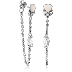 STERLING SILVER 925 RHODIUM COATED EAR STUDS PAIR - HEART