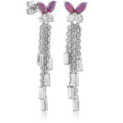 STERLING SILVER 925 RHODIUM COATED EAR STUDS PAIR -  BUTTERFLY