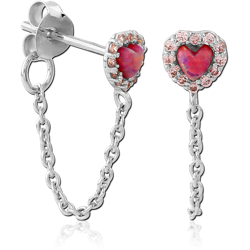 STERLING SILVER 925 RHODIUM COATED EAR STUDS PAIR - HEART