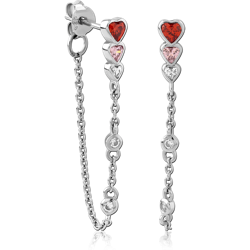 STERLING SILVER 925 RHODIUM COATED EAR STUDS PAIR - HEART