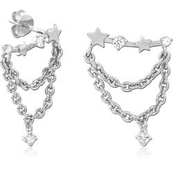 STERLING SILVER 925 RHODIUM COATED EAR STUDS PAIR - STAR