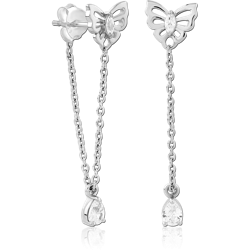 STERLING SILVER 925 RHODIUM COATED EAR STUDS PAIR - BUTTERFLY