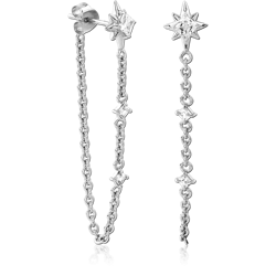 STERLING SILVER 925 RHODIUM COATED EAR STUDS PAIR - FLOWER