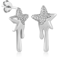 STERLING SILVER 925 RHODIUM COATED JEWELED EAR STUDS PAIR SPECIAL NEW DESIGN