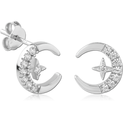 STERLING SILVER 925 RHODIUM COATED JEWELED EAR STUDS PAIR SPECIAL NEW DESIGN