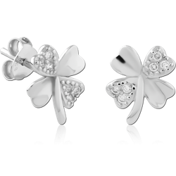STERLING SILVER 925 RHODIUM COATED JEWELED EAR STUDS PAIR SPECIAL NEW DESIGN