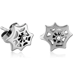 SURGICAL STEEL GRADE 316L EAR STUDS PAIR - SPIDER WEB