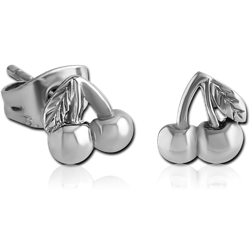 SURGICAL STEEL GRADE 316L EAR STUDS PAIR - CHERRY