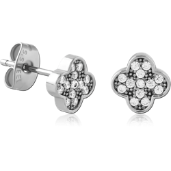 SURGICAL STEEL GRADE 316L JEWELED EAR STUDS PAIR