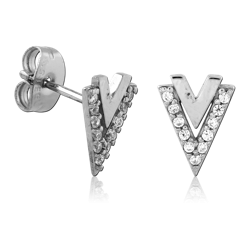 SURGICAL STEEL GRADE 316L JEWELED EAR STUDS PAIR