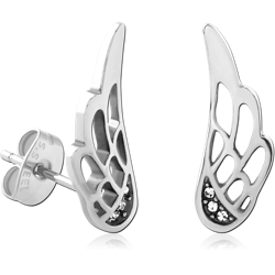 316L SURGICAL STEEL GRADE 316L STUD EARRINGS WING CUTOUT WITH CLEAR GEM ACCENTS
