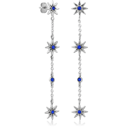 316L SURGICAL STEEL GRADE 316L DROP EARRINGS STAR AND CHAIN DESIGN WITH BLUE GEMS