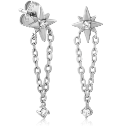 SURGICAL STEEL GRADE 316L JEWELED EAR STUDS PAIR