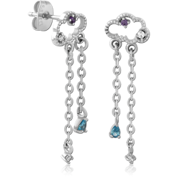 SURGICAL STEEL GRADE 316L JEWELED EAR STUDS PAIR