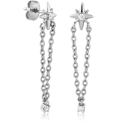 SURGICAL STEEL GRADE 316L JEWELED EAR STUDS PAIR