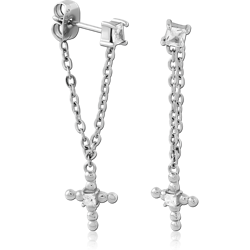 SURGICAL STEEL GRADE 316L JEWELED EAR STUDS PAIR