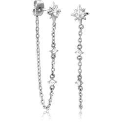 SURGICAL STEEL GRADE 316L JEWELED EAR STUDS PAIR