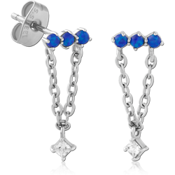 SURGICAL STEEL GRADE 316L JEWELED EAR STUDS PAIR