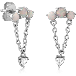 SURGICAL STEEL GRADE 316L JEWELED EAR STUDS PAIR