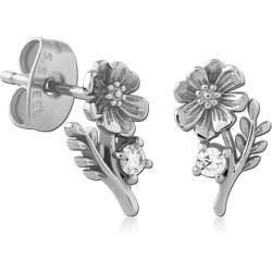 SURGICAL STEEL GRADE 316L JEWELED EAR STUDS PAIR