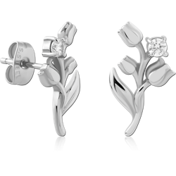 SURGICAL STEEL GRADE 316L JEWELED EAR STUDS PAIR