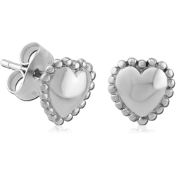 SURGICAL STEEL GRADE 316L EAR STUDS PAIR - HEART