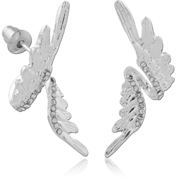 316L SURGICAL STEEL GRADE 316L STUD EARRINGS WING DESIGN WITH CRYSTAL ACCENTS