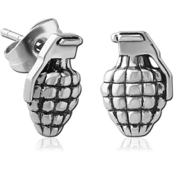 SURGICAL STEEL GRADE 316L EAR STUDS PAIR - GRENADE