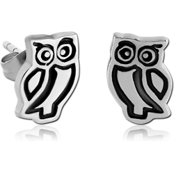SURGICAL STEEL GRADE 316L EAR STUDS PAIR - OWL