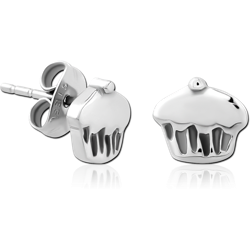 SURGICAL STEEL GRADE 316L EAR STUDS PAIR - CUPCAKE