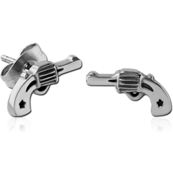 SURGICAL STEEL GRADE 316L EAR STUDS PAIR - GUN