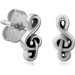 SURGICAL STEEL GRADE 316L EAR STUDS PAIR - MUSIC NOTE