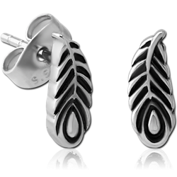 SURGICAL STEEL GRADE 316L EAR STUDS PAIR - FEATHER