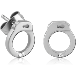 SURGICAL STEEL GRADE 316L JEWELED EAR STUDS PAIR - HANDCUFFS
