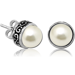 SURGICAL STEEL GRADE 316L EAR STUDS WITH ORGANIC SYNTHETIC PEARLS