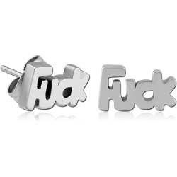 SURGICAL STEEL GRADE 316L EAR STUDS PAIR - FUCK