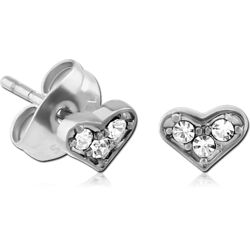 SURGICAL STEEL GRADE 316L JEWELED EAR STUDS PAIR - HEART