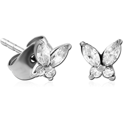 SURGICAL STEEL GRADE 316L JEWELED EAR STUDS PAIR - BUTTEFLY